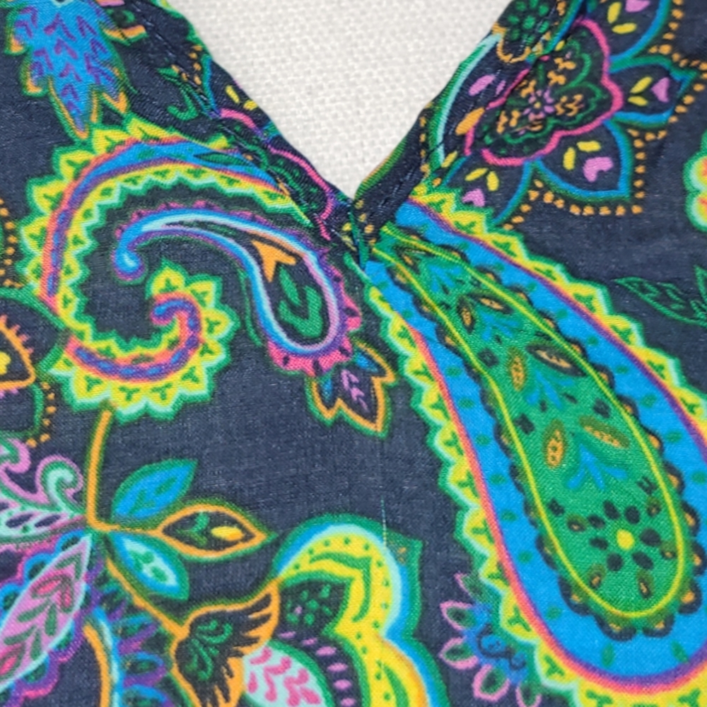 WILLOW DRIVE SHIRT WOMENS OVERSIZED XS GREEN PAISLEY COLD SHOULDER BLOUSE TOP - Picture 12 of 12